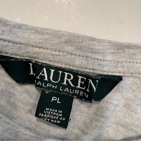 Ralph Lauren Women’s Gray Top / Tee Shirt W/ Silver Studded Logo Sz LP - Picture 4 of 11